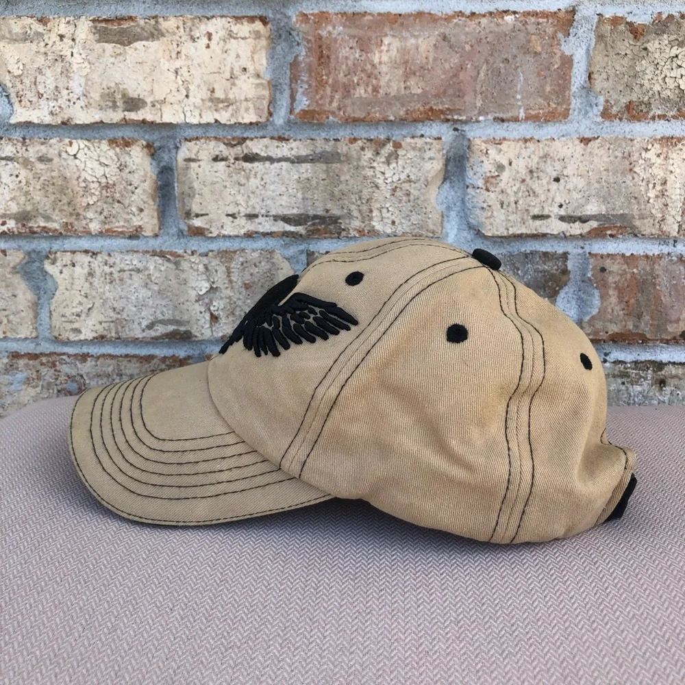 Aerial Tan Black Bold‎ Skull With Wings Adjustable Baseball Hat Cap_8